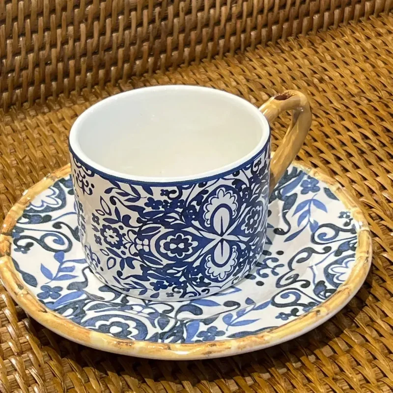 Jogo 4 Xícaras de Chá Cerâmica Dolce Mare Azulejo Português Azul 190ml Maison Blanche