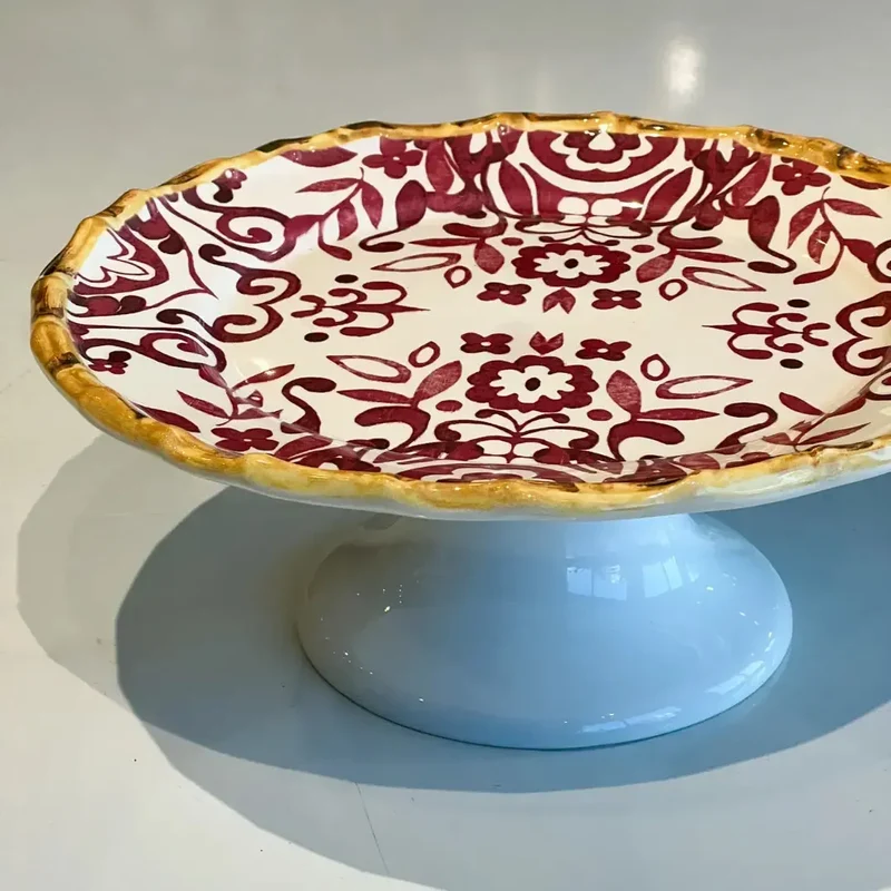Prato de Bolo Cerâmica Dolce Mare Azulejo Português Vermelho 11x27,5cm Maison Blanche