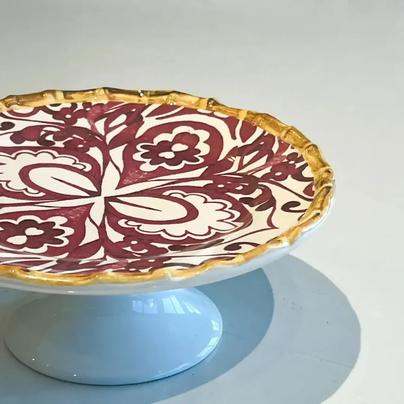 Porta Petit Four Cerâmica Dolce Mare Azulejo Português Vermelho 8x20cm Maison Blanche