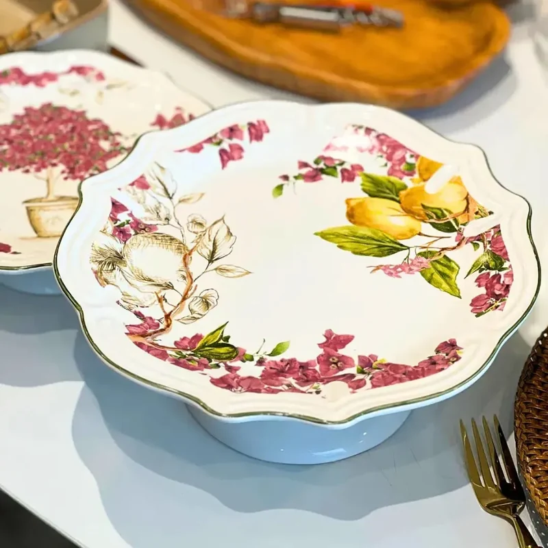 Prato para Bolo com Pé Cerâmica Imperial Scalla