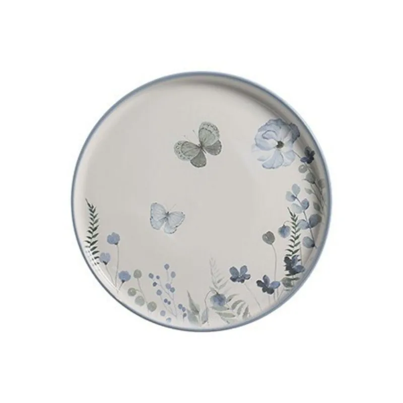 Prato Raso Amor de Primavera 28CM Cerâmica Floral para Uso Diário Branco Cerâmica Scalla