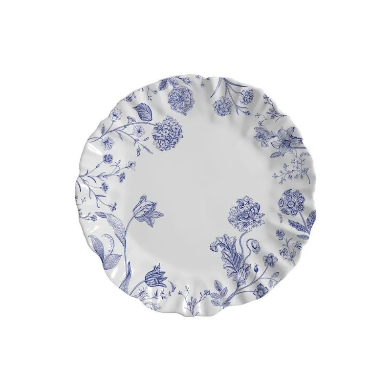 Prato Raso Flowers Blue Cerâmica Floral para Refeições Principais Maison Blanche