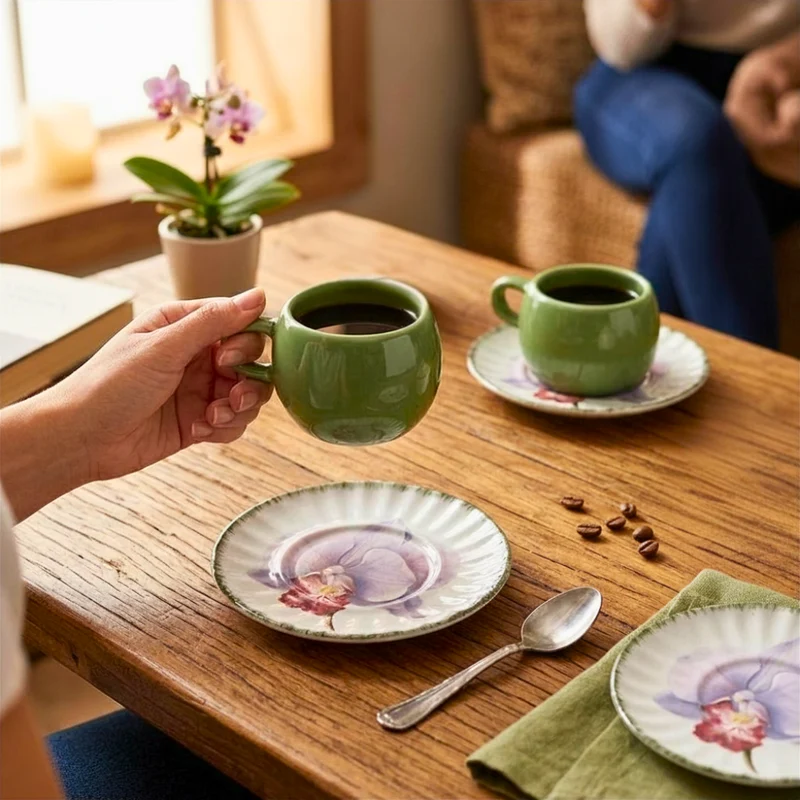 Jogo 6 Xícaras de Café com Pires Cerâmica Eden Scalla