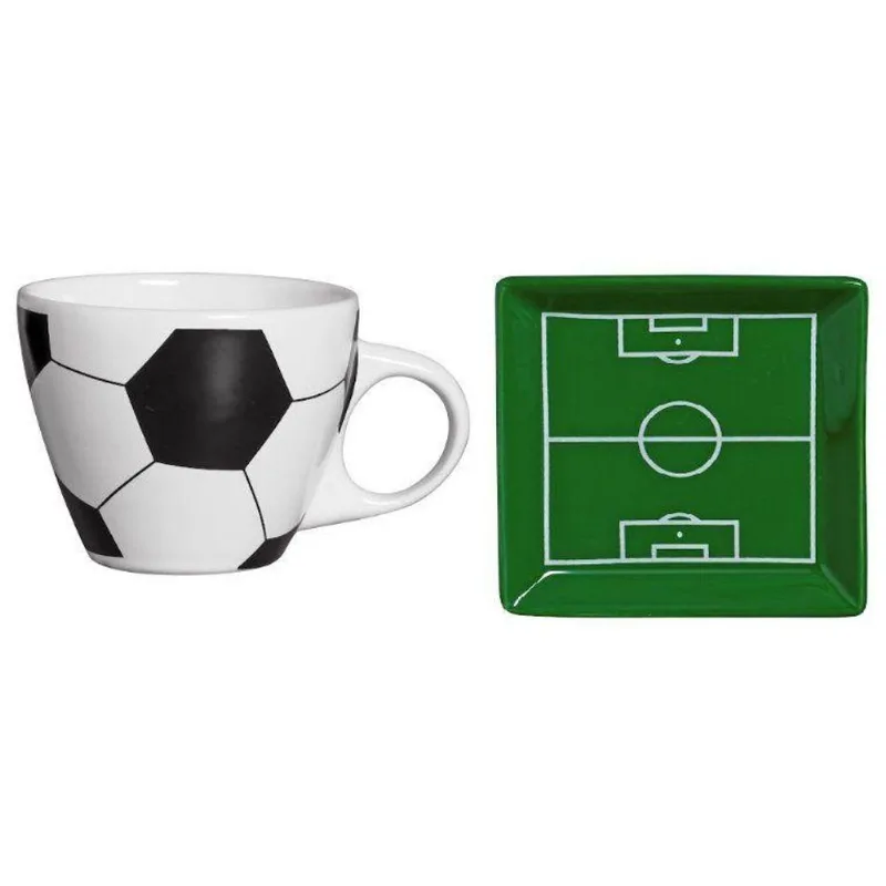 Jogo de Caneca de Chá e café de Cerâmica Branco, Preto e Verde 250ml Scalla Cerâmica Futebol 2 Peças