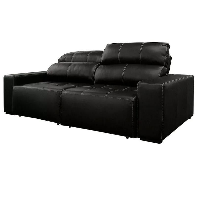 Sofá De Couro 2 Lugares Alabama 250Cm Usb M06 Preto 450