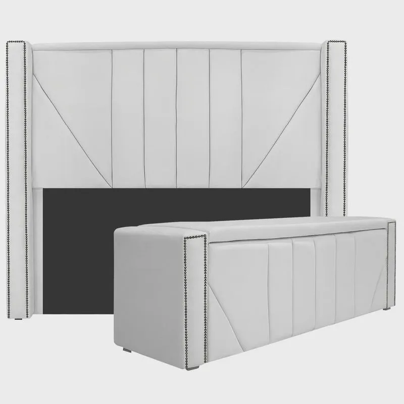 Kit Cabeceira e Calçadeira Baú Queen Minsk P02 160 cm para cama Box Corano - adj Decor