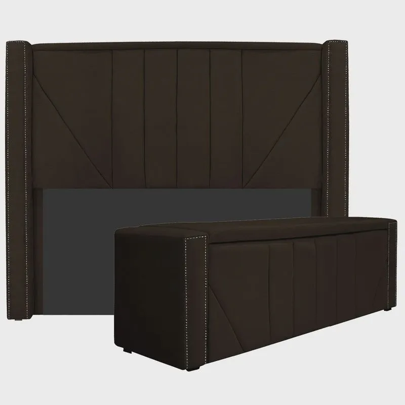Kit Cabeceira e Calçadeira Baú Queen Minsk P02 160 cm para cama Box Corano - adj Decor