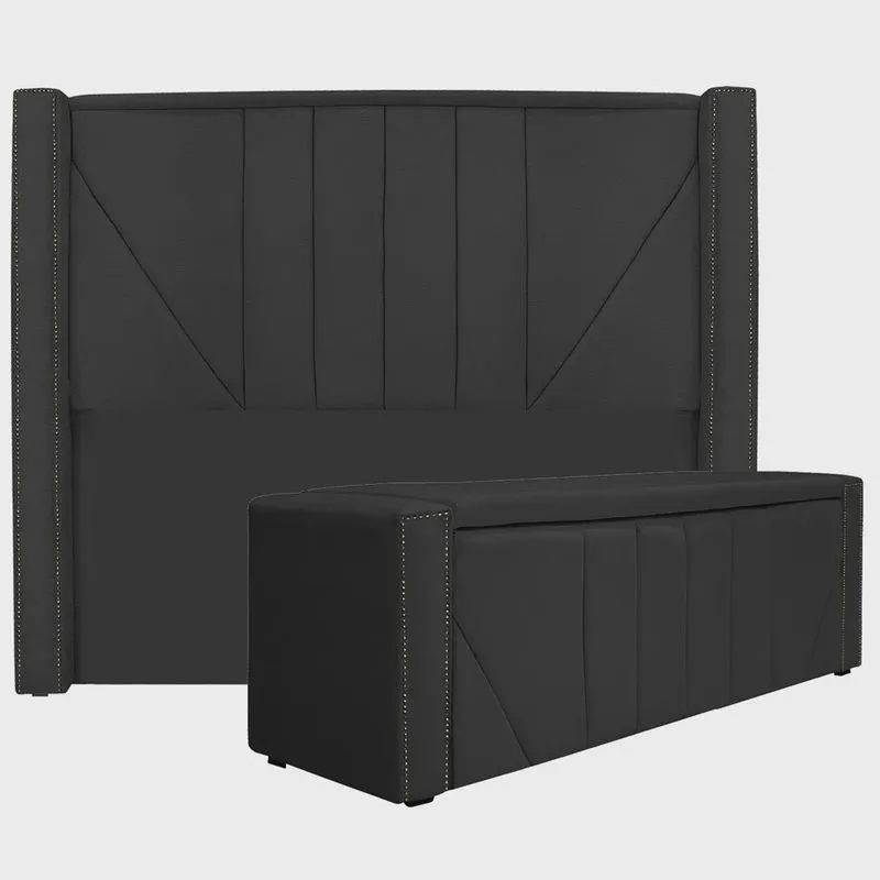 Kit Cabeceira e Calçadeira Baú Queen Minsk P02 160 cm para cama Box Corano - adj Decor