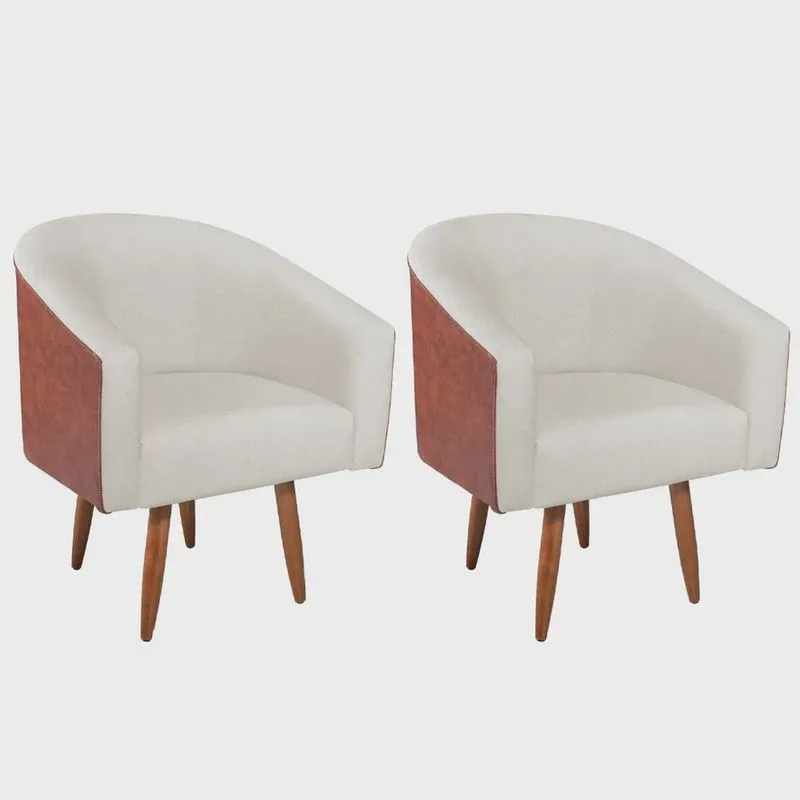 Kit 02 Poltronas Luiza Sintético Nozes e Linho Bege - Doce Sonho Móveis