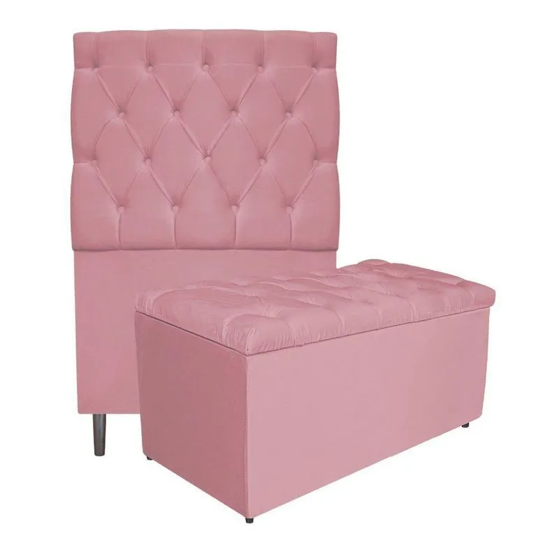 Kit Cabeceira Calçadeira Liverpool 90cm Solteiro Rosa