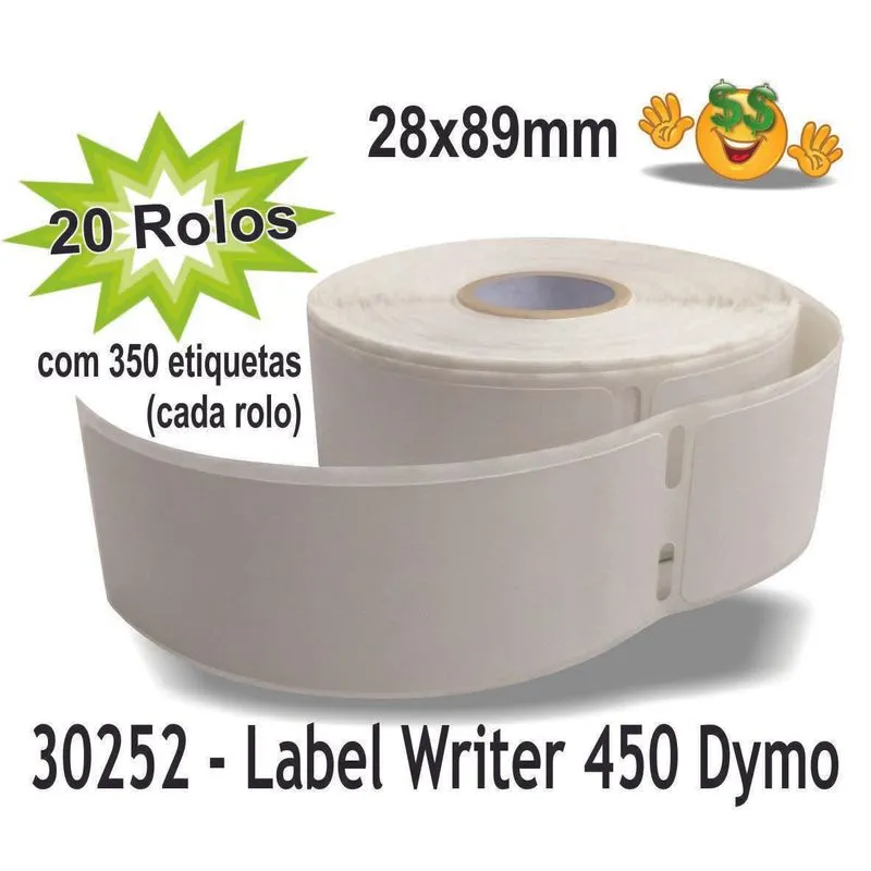 20rolos Etiqueta 30252 Para Impressora Label Writer 450 Dymo