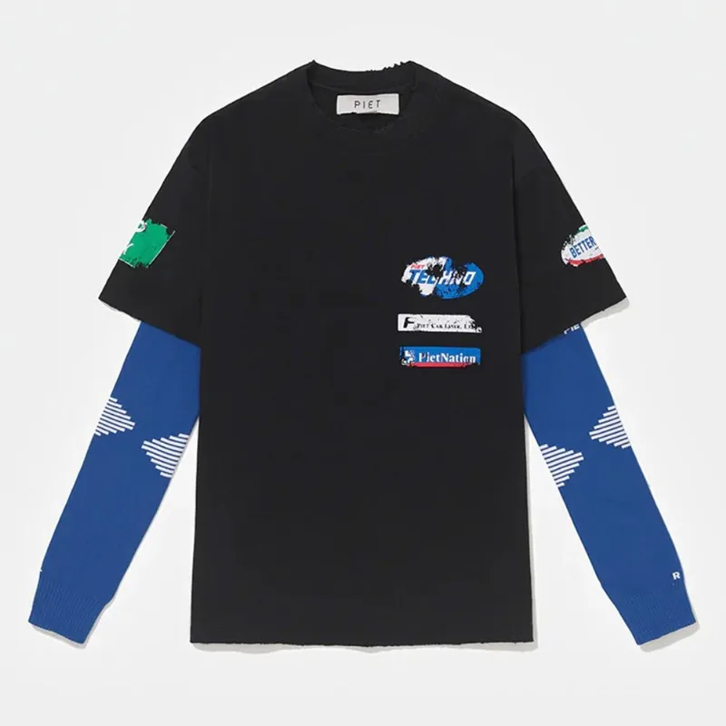 Camiseta Piet F.C. Manga Longa Masculina - Masculino - Preto+Azul