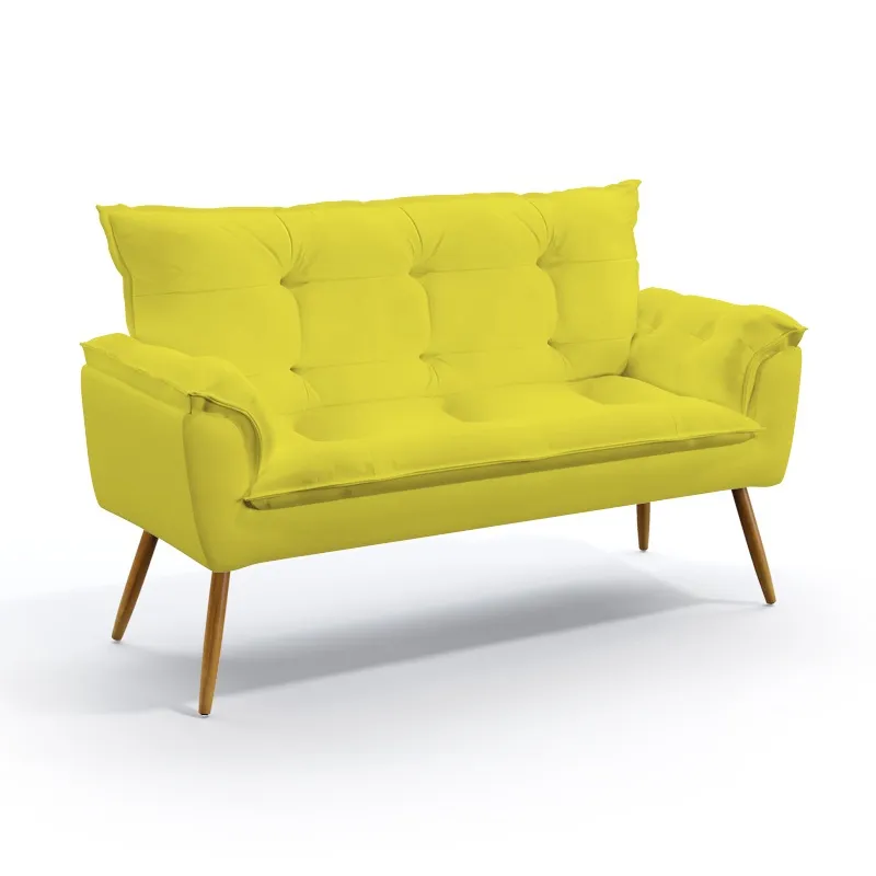 Poltrona Namoradeira Decorativa Estofada Para Sala De Estar Opala Sued Amarelo Aradecor