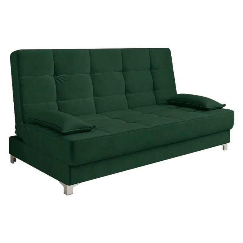 Sofá Cama 193 Cm Veludo Pés Plástico Cromado Verde Militar