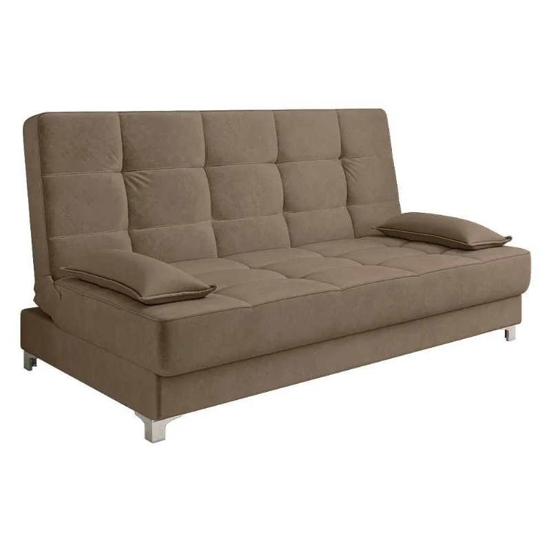 Sofá Cama 193 Cm Veludo Pés Plástico Cromado Cappuccino