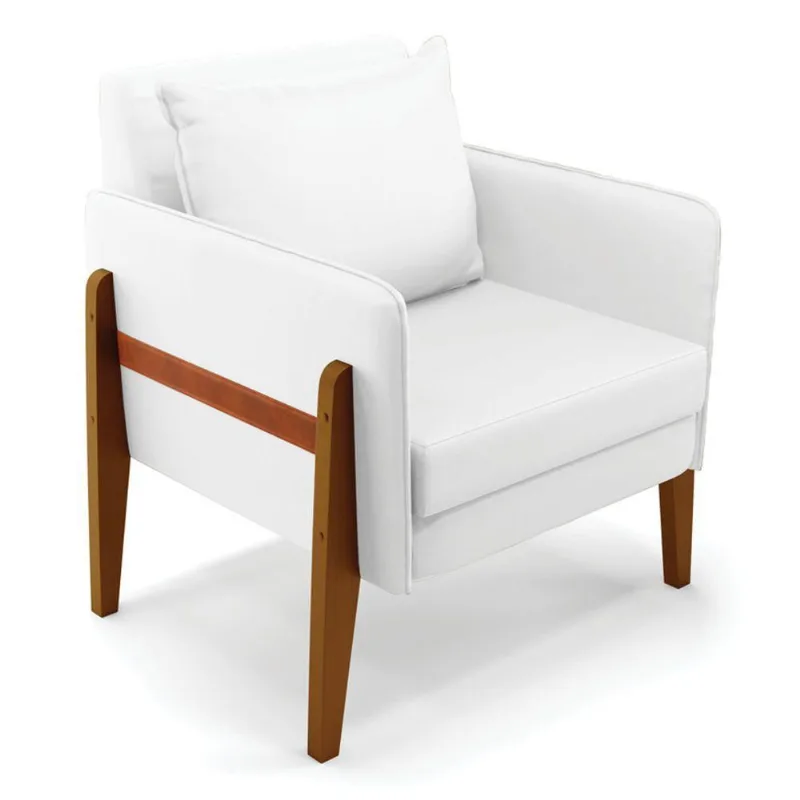 Poltrona Lana Corino Branco Base De Madeira - D'rossi