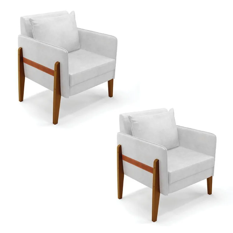 Kit 02 Poltronas Lana Corano Base De Madeira Branco