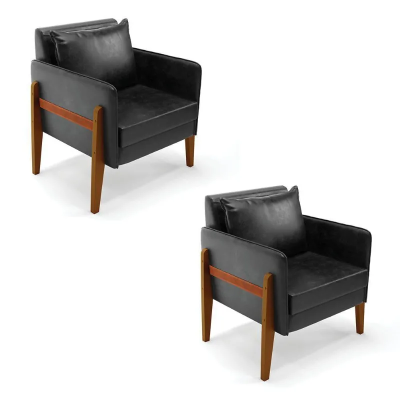Kit 02 Poltronas Lana Corano Base De Madeira Preto