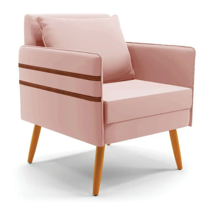 Poltrona Mari Veludo Pés Palito Castanho - D'rossi Cor Rose