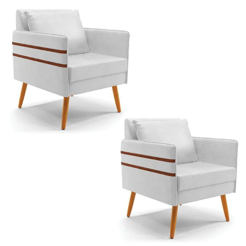 Kit 02 Poltronas Mari Corano Pés Palito Castanho Branco