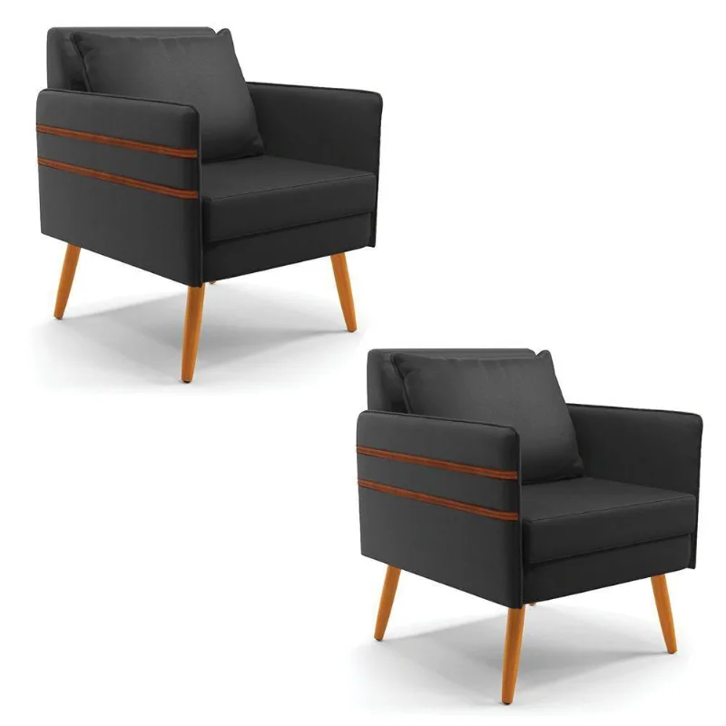 Kit 02 Poltronas Mari Corino Pés Palito Castanho Preto