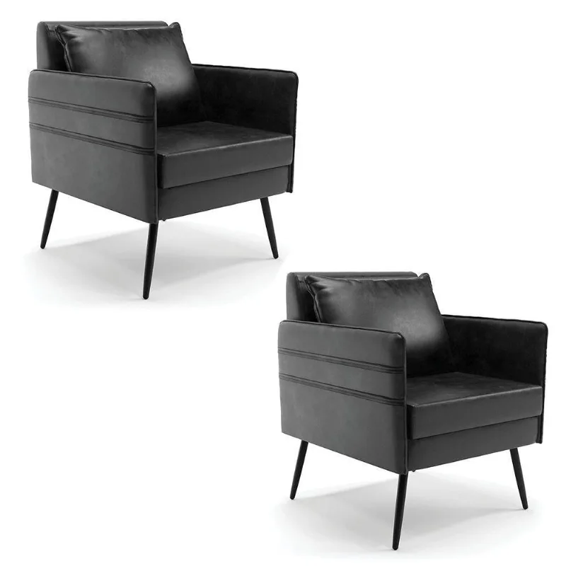 Kit 02 Poltronas Corano Preto Pés Palito De Ferro Preto