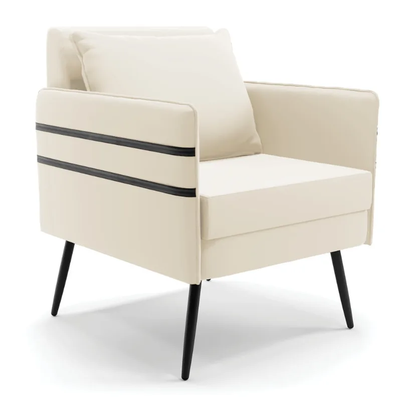 Poltrona Mari Veludo Pés Palito de Ferro Preto - D'Rossi Bege - DRossi