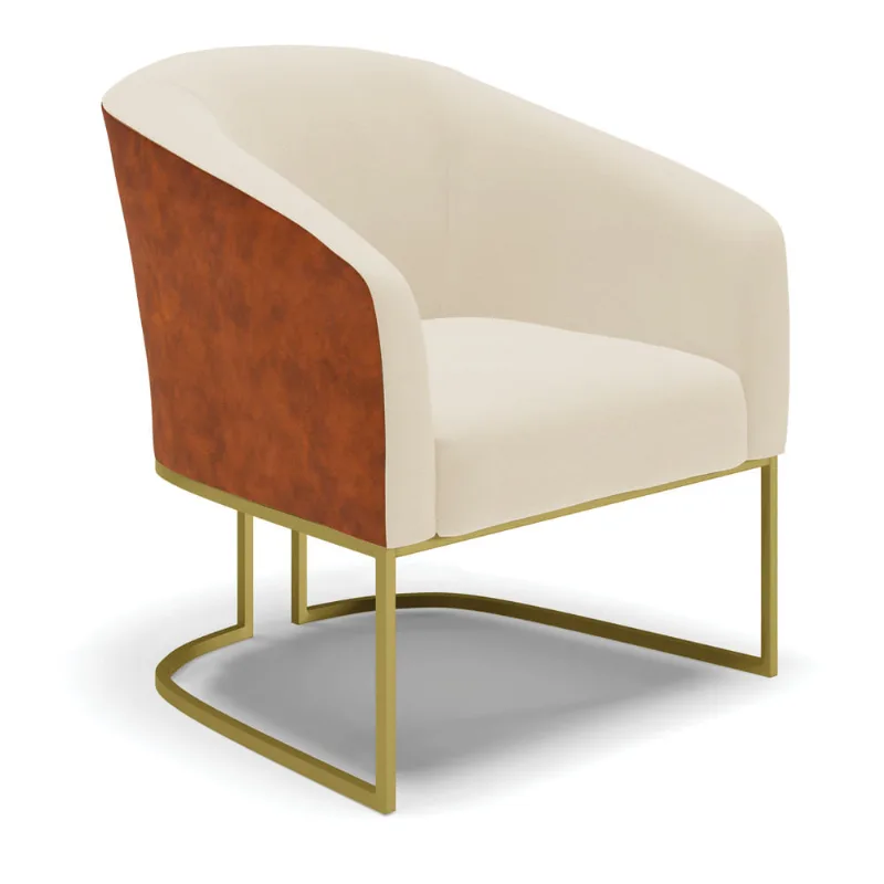Poltrona Decorativa Industrial Dourada Stella Nozes/Linho Bege D03 - D'Rossi - DRossi