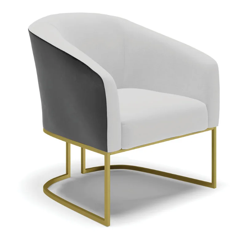 Poltrona Decorativa Industrial Dourada Stella Preto/Linho Cinza D03 - D'Rossi - DRossi