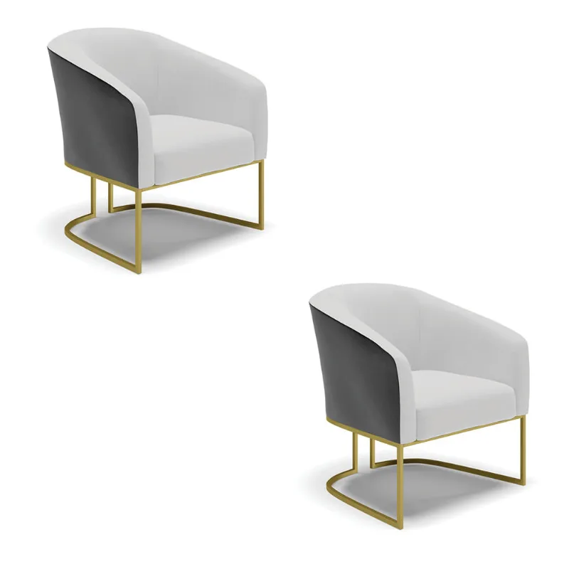 Poltrona Decorativa Industrial Dourado kit 2 Stella Preto/Linho Cinza D03 - D'Rossi - DRossi