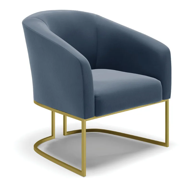 Poltrona Decorativa Base Industrial Dourado Stella Suede Azul Marinho D03 - D'Rossi - DRossi