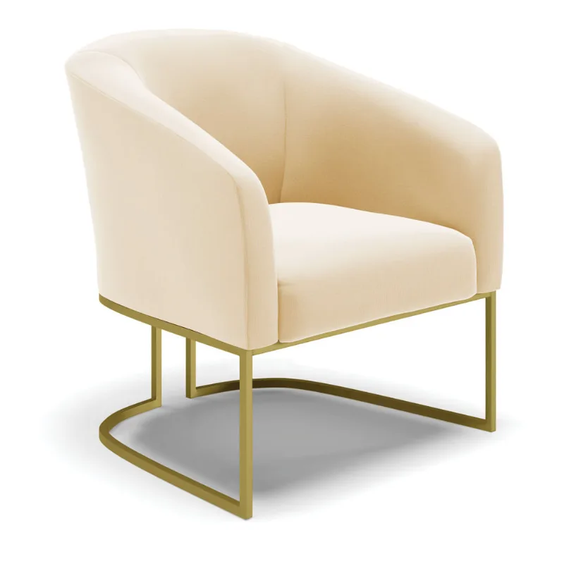 Poltrona Decorativa Industrial Dourado Stella Suede Bege D03 - DRossi - DRossi