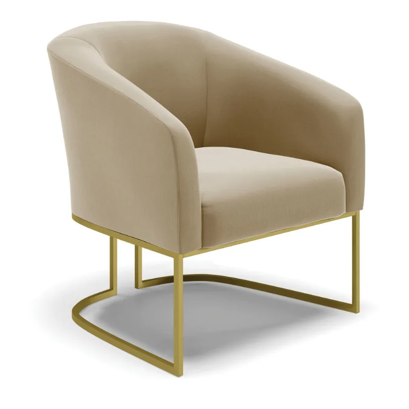 Poltrona Decorativa Industrial Dourado Stella Suede Marrom Rato D03 - DRossi - DRossi