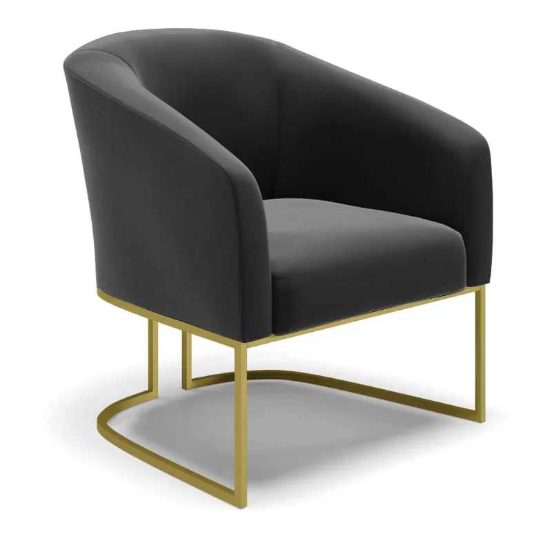 Poltrona Decorativa Industrial Dourado Stella Suede Preto D03 - DRossi - DRossi