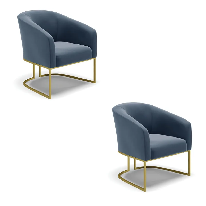 Poltrona Decorativa Industrial Dourado Kit 2 Stella Suede Azul Marinho D03 - DRossi - DRossi