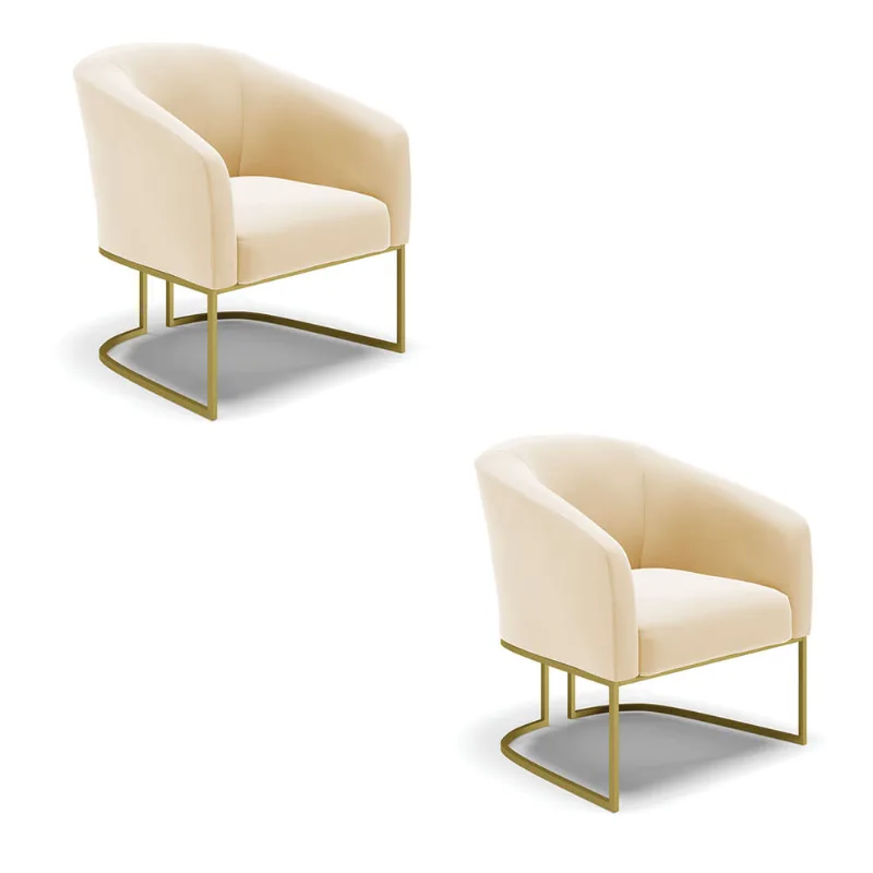 Poltrona Decorativa Industrial Dourado Kit 2 Stella Suede Bege D03 - DRossi - DRossi
