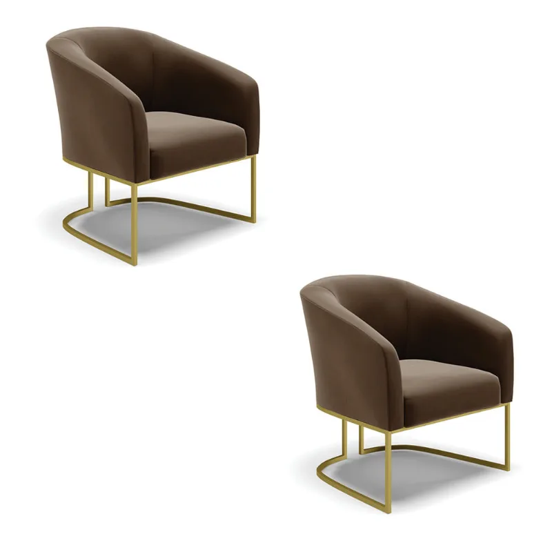Poltrona Decorativa Industrial Dourado kit 2 Stella Suede Marrom D03 - D'Rossi - DRossi