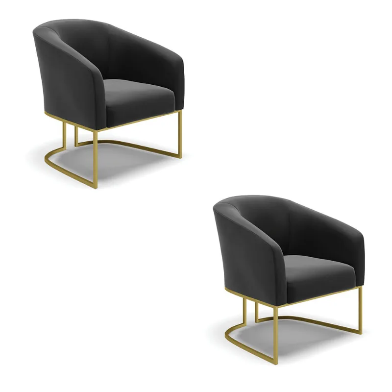 Poltrona Decorativa Industrial Dourado kit 2 Stella Suede Preto D03 - D'Rossi - DRossi