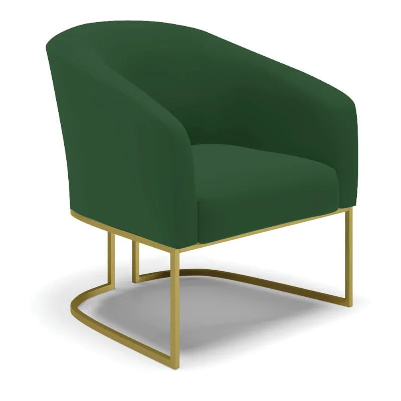 Poltrona Decorativa Industrial Dourado Stella Veludo Verde D03 - D'Rossi - DRossi