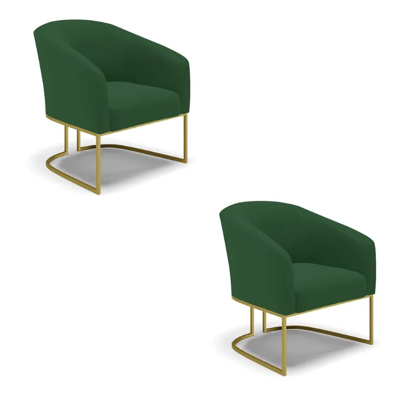 Poltrona Decorativa Industrial Dourado kit 2 Stella Veludo Verde D03 - D'Rossi - DRossi