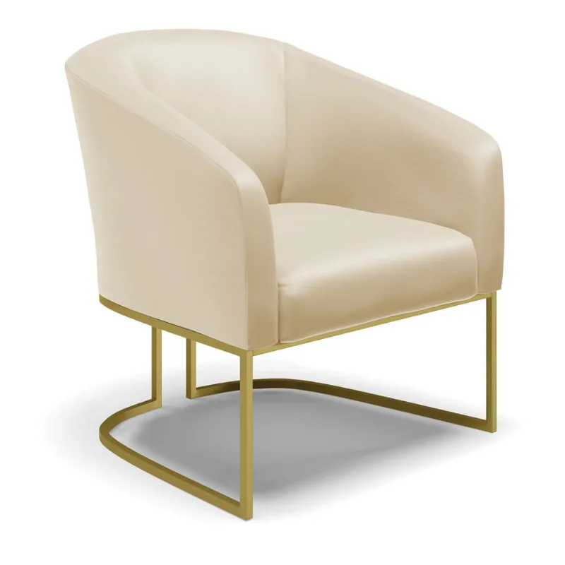 Poltrona Decorativa Industrial Dourado Stella Sintético Bege D03 - D?Rossi - DRossi