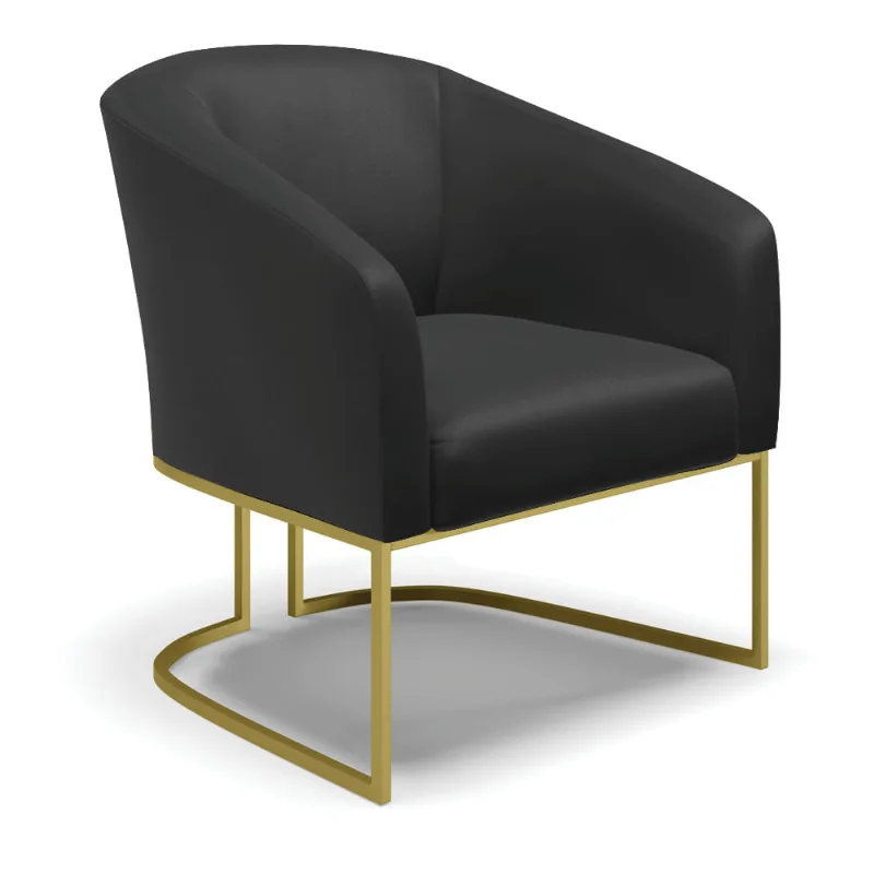 Poltrona Decorativa Industrial Dourado Stella Sintético Preto D03 - D'Rossi - DRossi