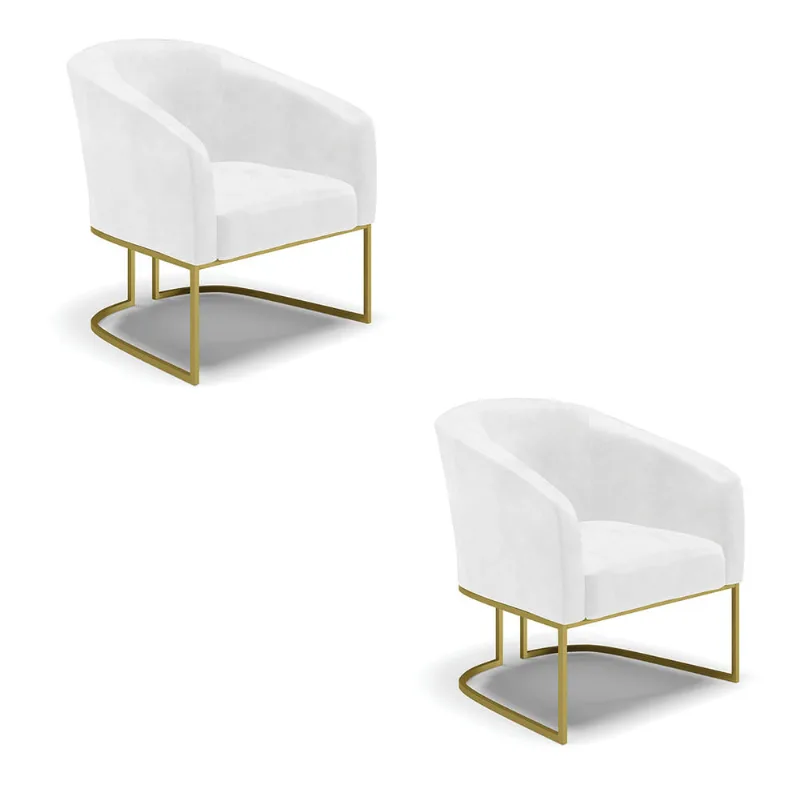 Poltrona Decorativa Industrial Dourado kit 2 Stella Sintético PU Branco D03 - D'Rossi - DRossi