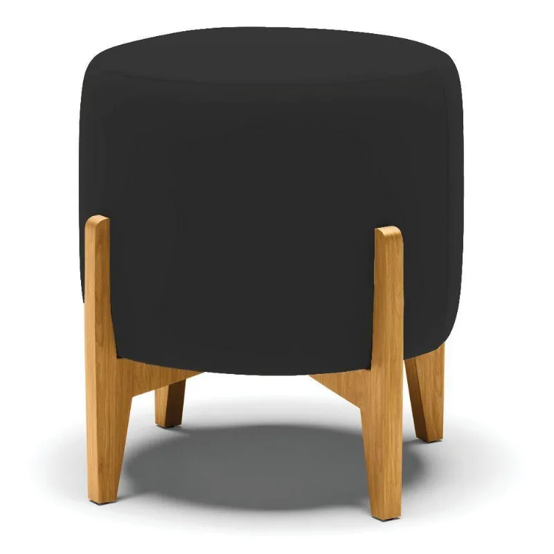Puff Stella Veludo Base Madeira Castanho Cor Preto