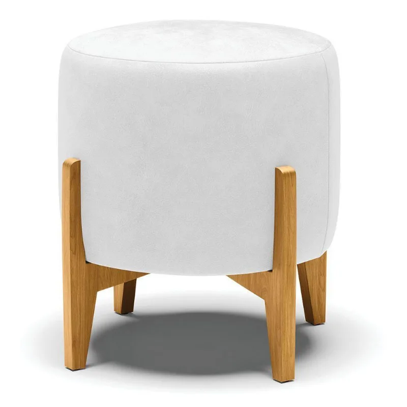 Puff Stella Corano Base Madeira Castanho Branco
