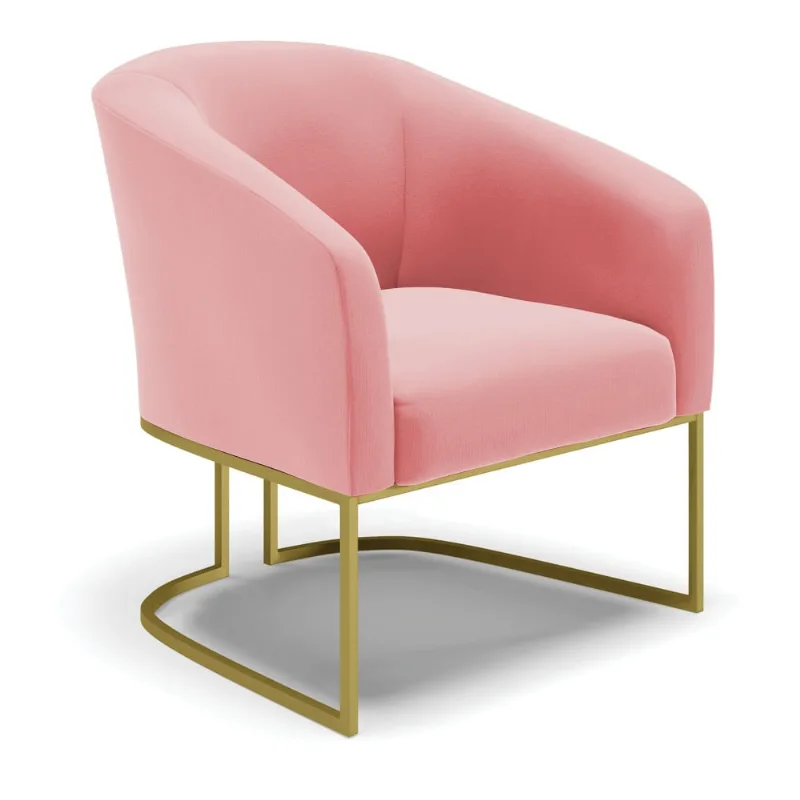 Poltrona Stella Suede Base Industrial Dourada - D'Rossi Rose - DRossi