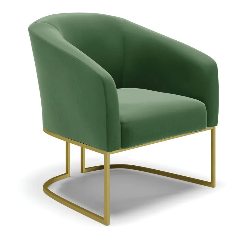 Poltrona Stella Suede Base Industrial Dourada - D'Rossi Verde - DRossi