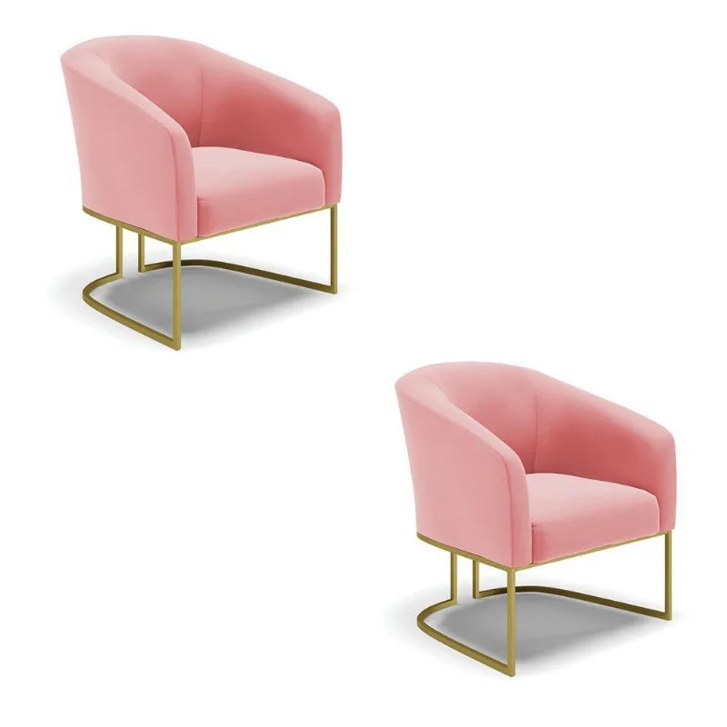 Kit 02 Poltronas Suede Base Industrial Dourada Rose