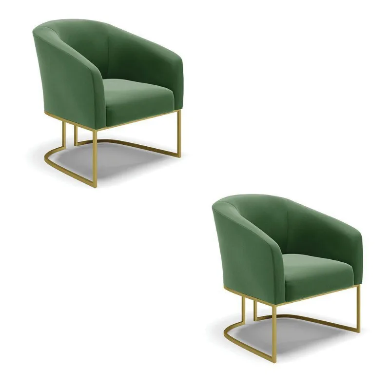Kit 02 Poltronas Suede Base Industrial Dourada Verde