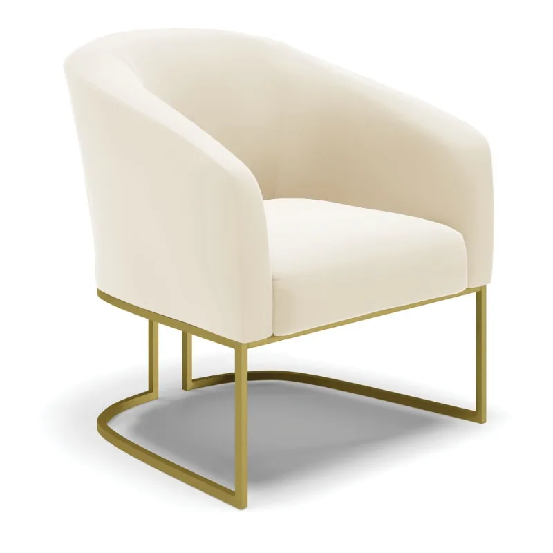 Poltrona Stella Veludo Base Metálica Industrial Dourado - D'Rossi Bege - DRossi